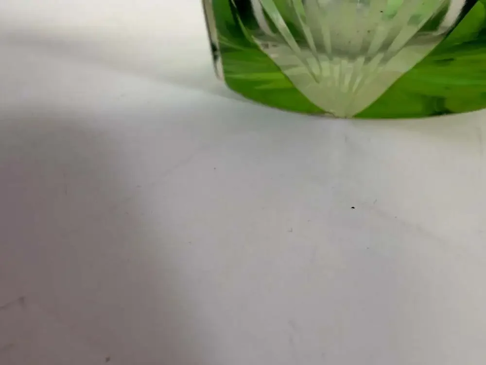 Vintage Bohemian Green Cut-to-Clear Crystal Decanter